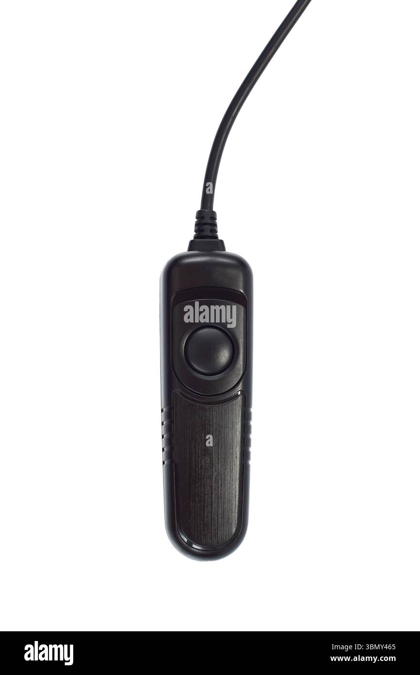 It is DSLR camera shutter remote isolated on white. Stock Photo