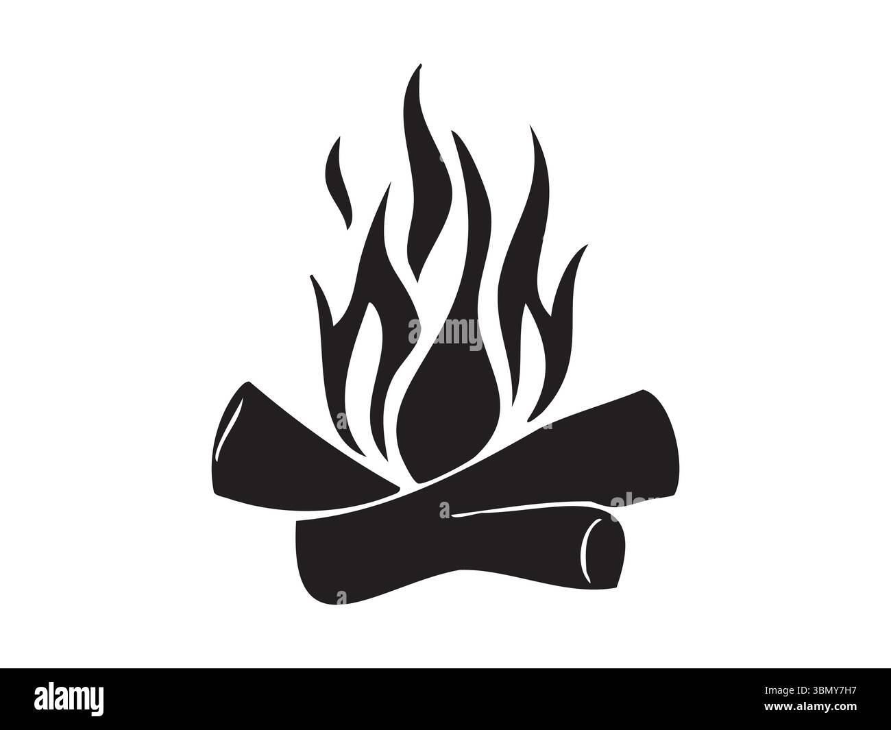 Black silhouette of campfire with flames and logs isolated on white ...