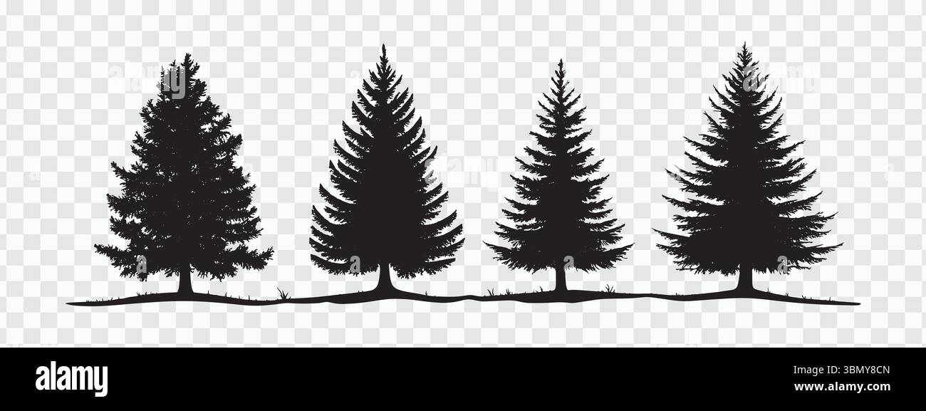 "Minimalist Pine Tree Silhouettes Vector Illustration on White Background" Stock Vector