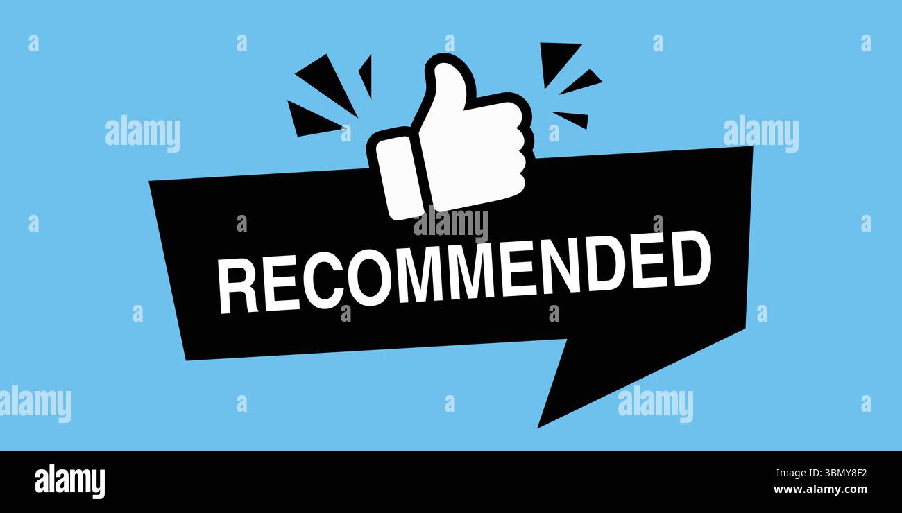 'Recommended Banner with Thumbs Up Vector Illustration: Positive Feedback and Approval Symbol' Stock Vector