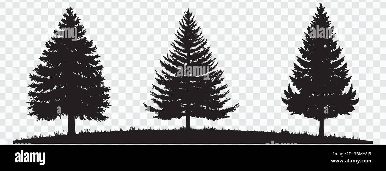 "Minimalist Pine Tree Silhouettes Vector Illustration on White Background" Stock Vector