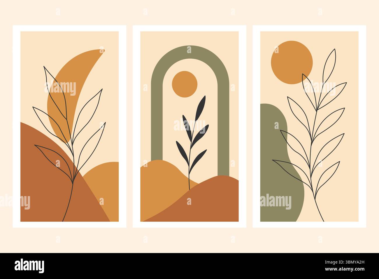 Minimal botanical composition with earthy tones and abstract shapes in ...