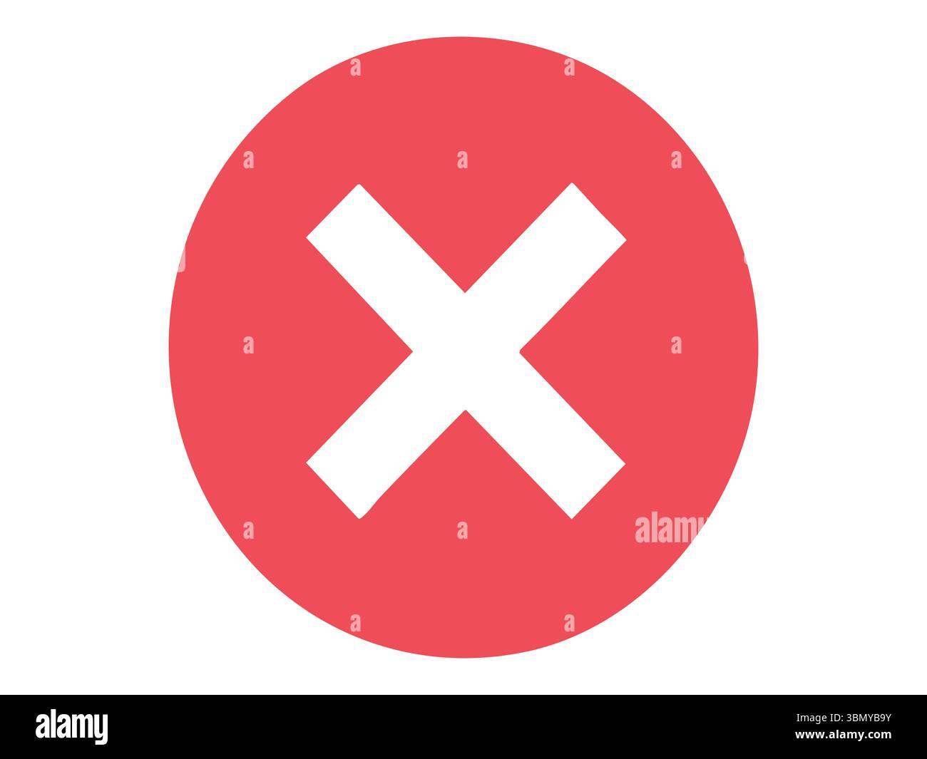 Diagonal white cross mark inside red circle isolated on white background, graphic illustration. Concept of cancel button, error icon, close symbol, in Stock Vector