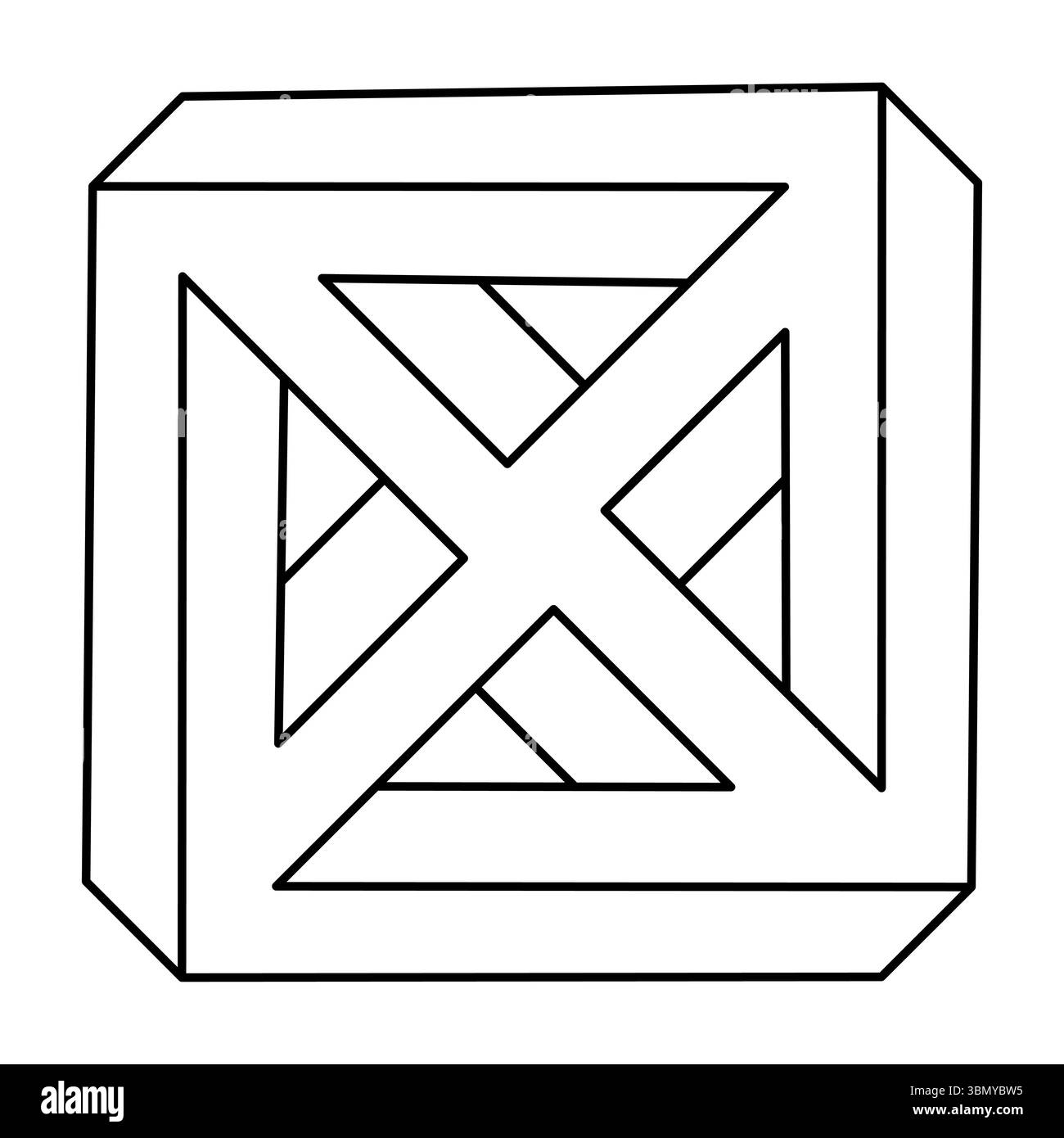 Impossible cube. Line art. Impossible shape. Optical illusion object ...