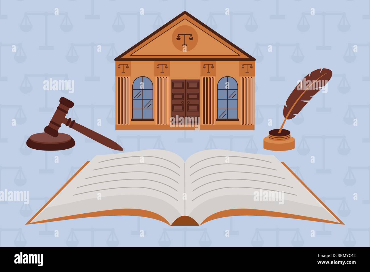 Illustration featuring justice-themed icons. Stock Vector