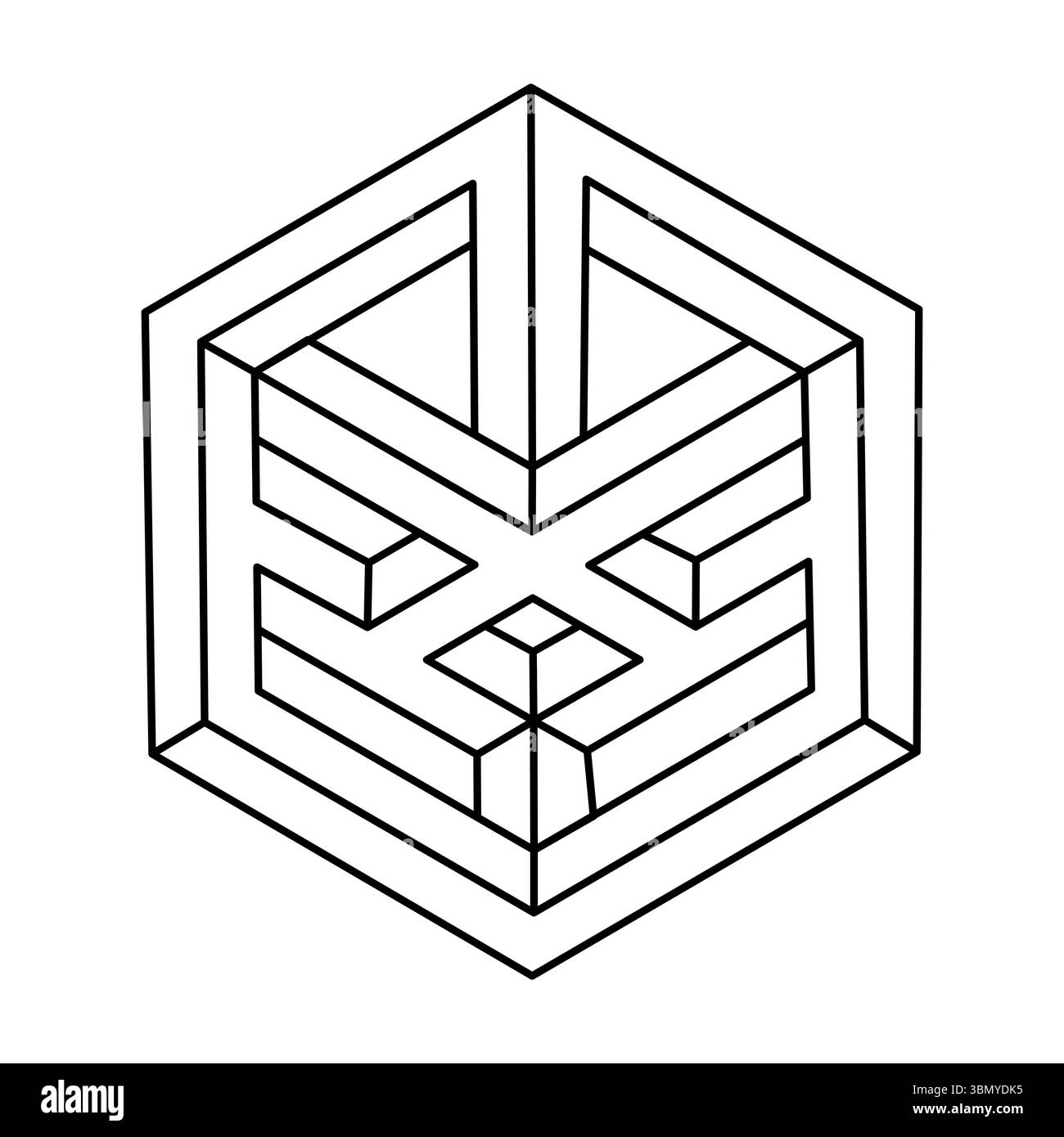 Impossible hexagon. Optical illusion shape. Impossible geometric figure.  Stock Vector