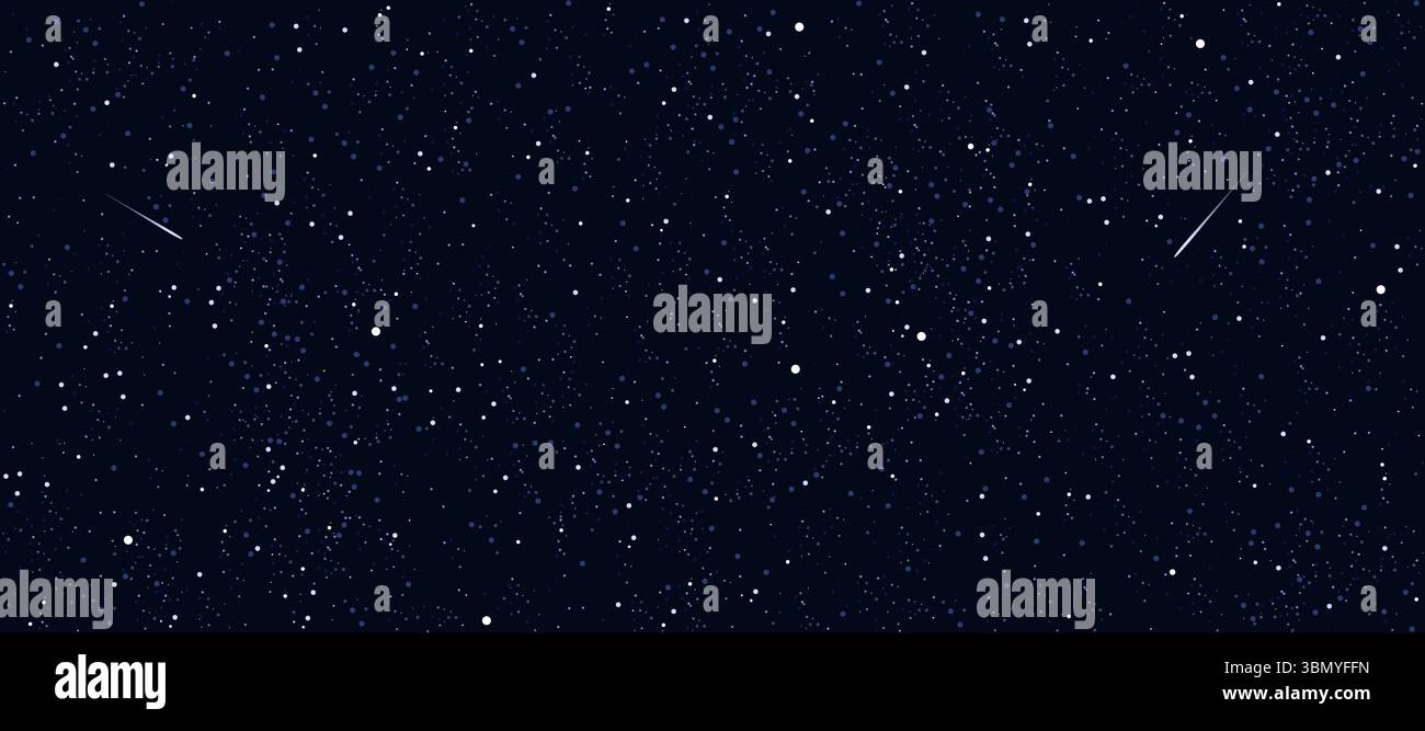 Blue night sky with stars and glow of falling comets, starry outer ...