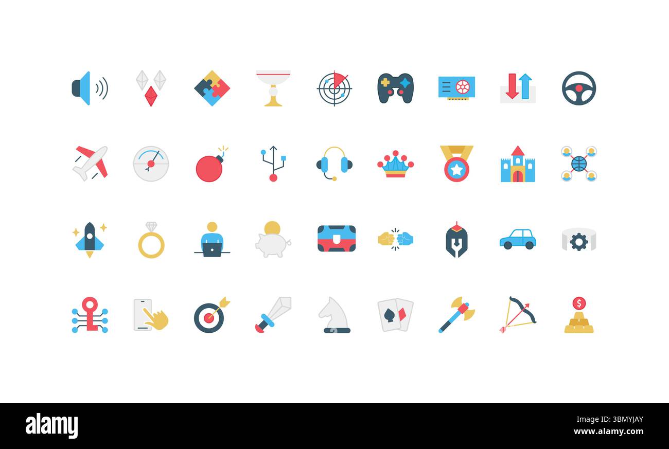 A diverse set of colorful gaming icons featuring various elements like ...
