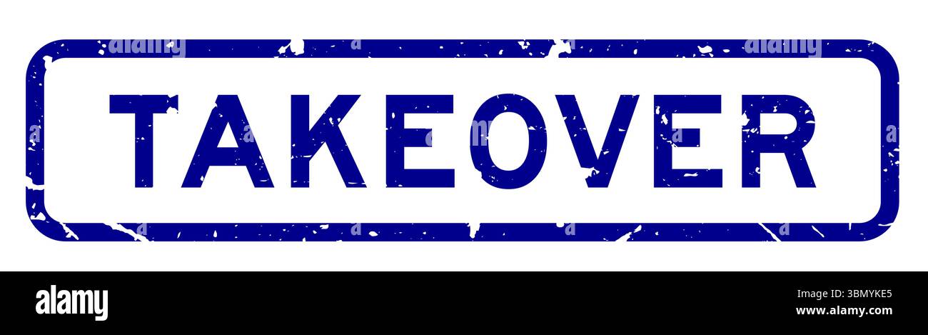 Grunge blue takeover word square rubber seal stamp on white background Stock Vector