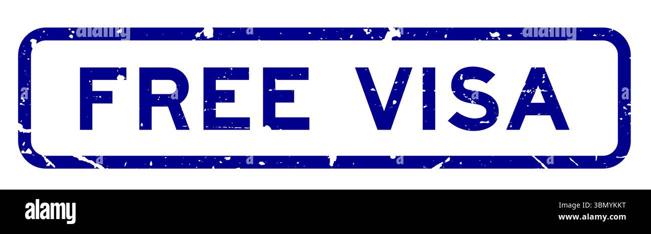 Grunge blue free visa word square rubber seal stamp on white background Stock Vector
