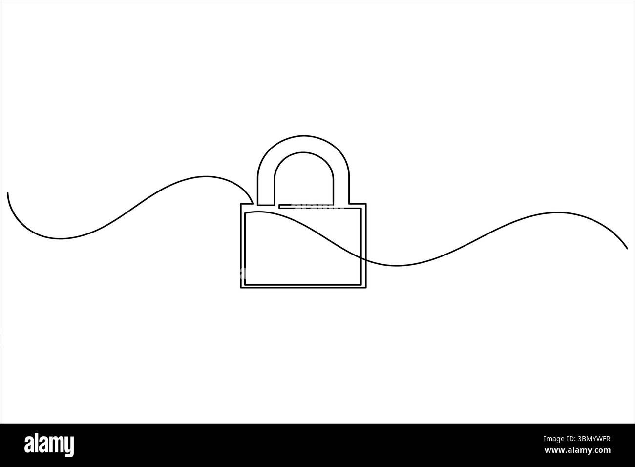 Continuous line padlock illustration simple secure lock outline vector isolated on white background Stock Vector