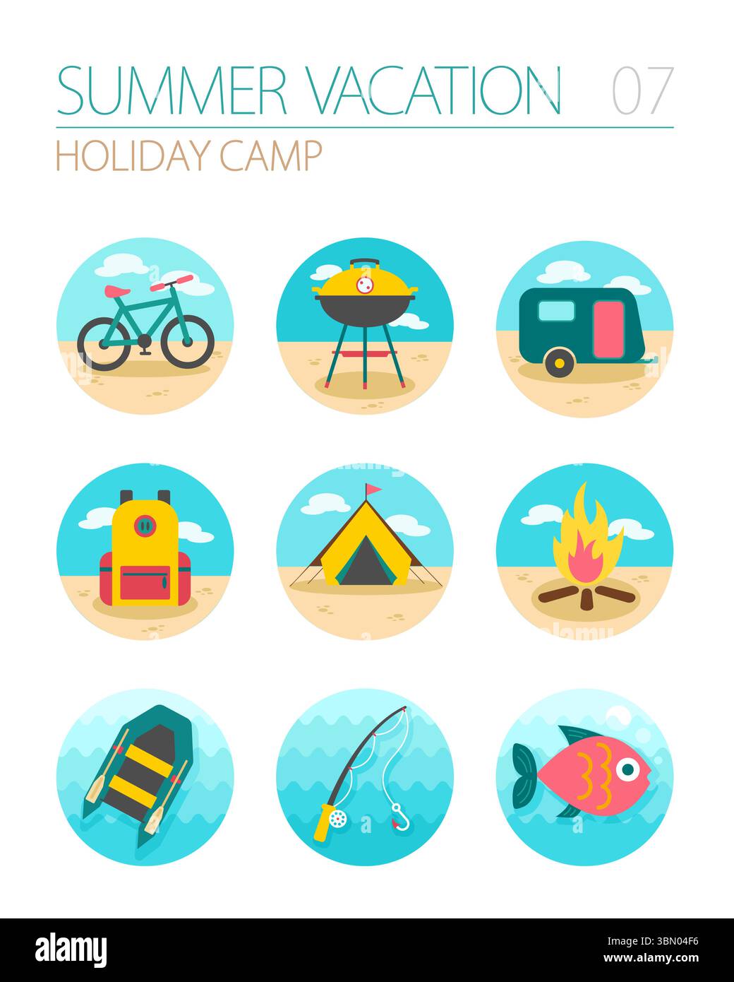 Summer camping vector icon set. Summer time. Holiday, eps 10 Stock Vector