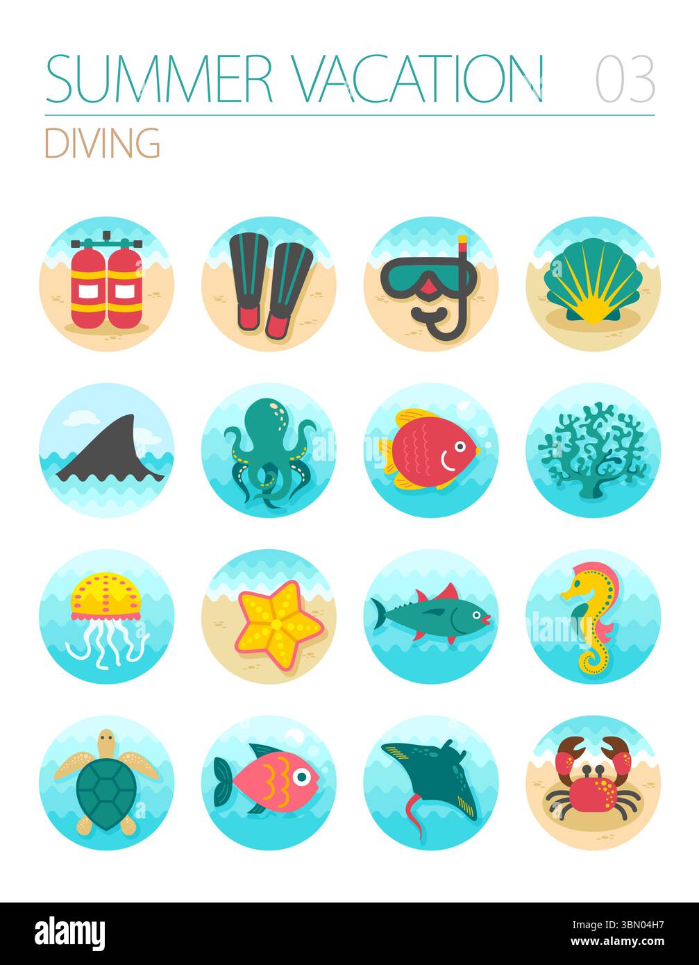 Diving vector icon set. Summer time. Vacation, eps 10 Stock Vector