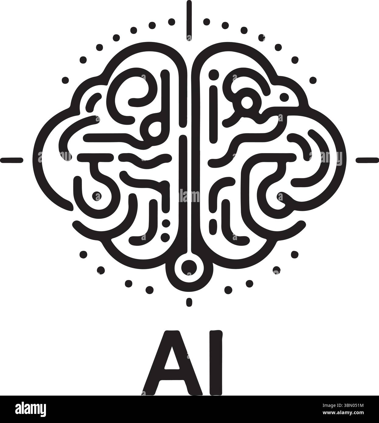 Minimalist Artificial Intelligence Concept with Brain Icon and Dotted Circle Stock Vector