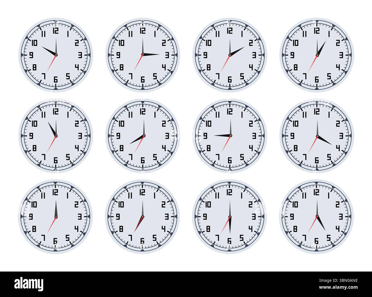 Analog Clock Faces Set - Modern Grey Timepiece Collection Stock Vector