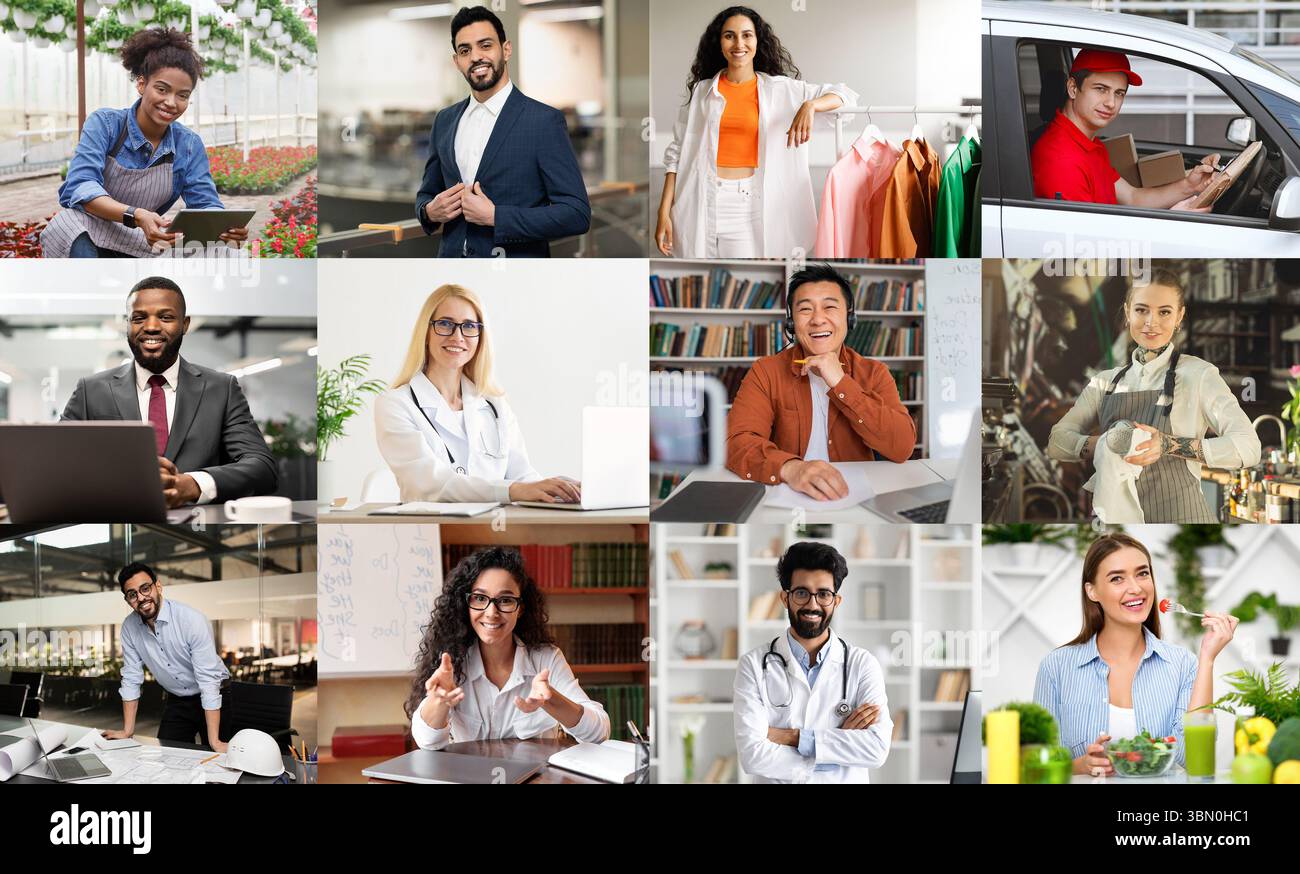 Diverse Group Of Professionals In Various Work Environments Stock Photo