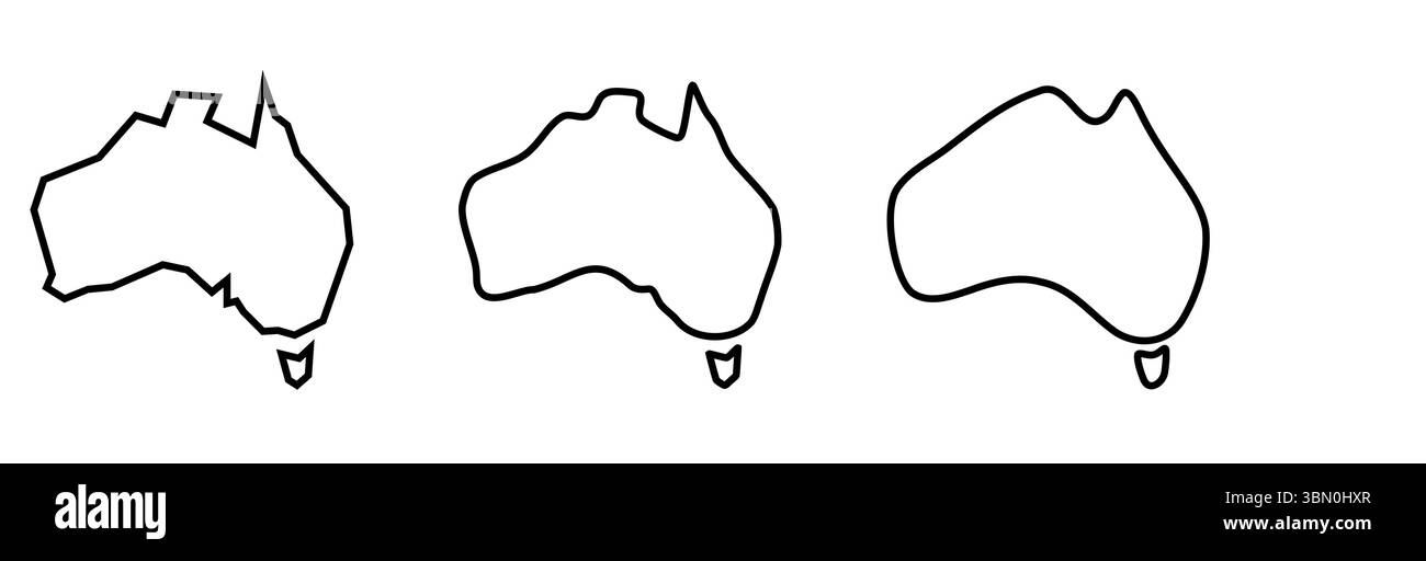 Australia country black outline silhouettes in three different levels ...