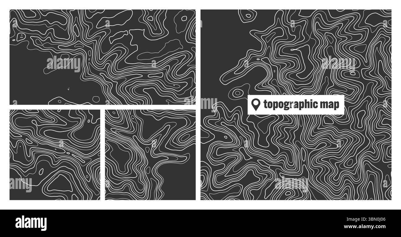 Colorful topographic map sets with contour lines. Geographic terrain ...