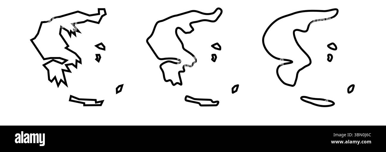 Greece country black outline silhouettes in three different levels of ...