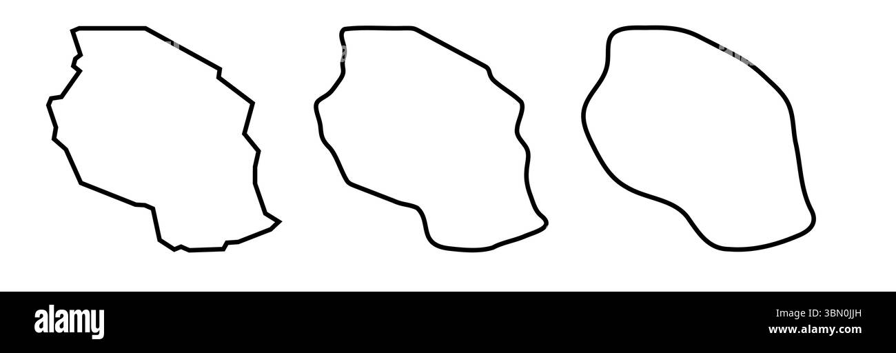 Tanzania country black outline silhouettes in three different levels of ...