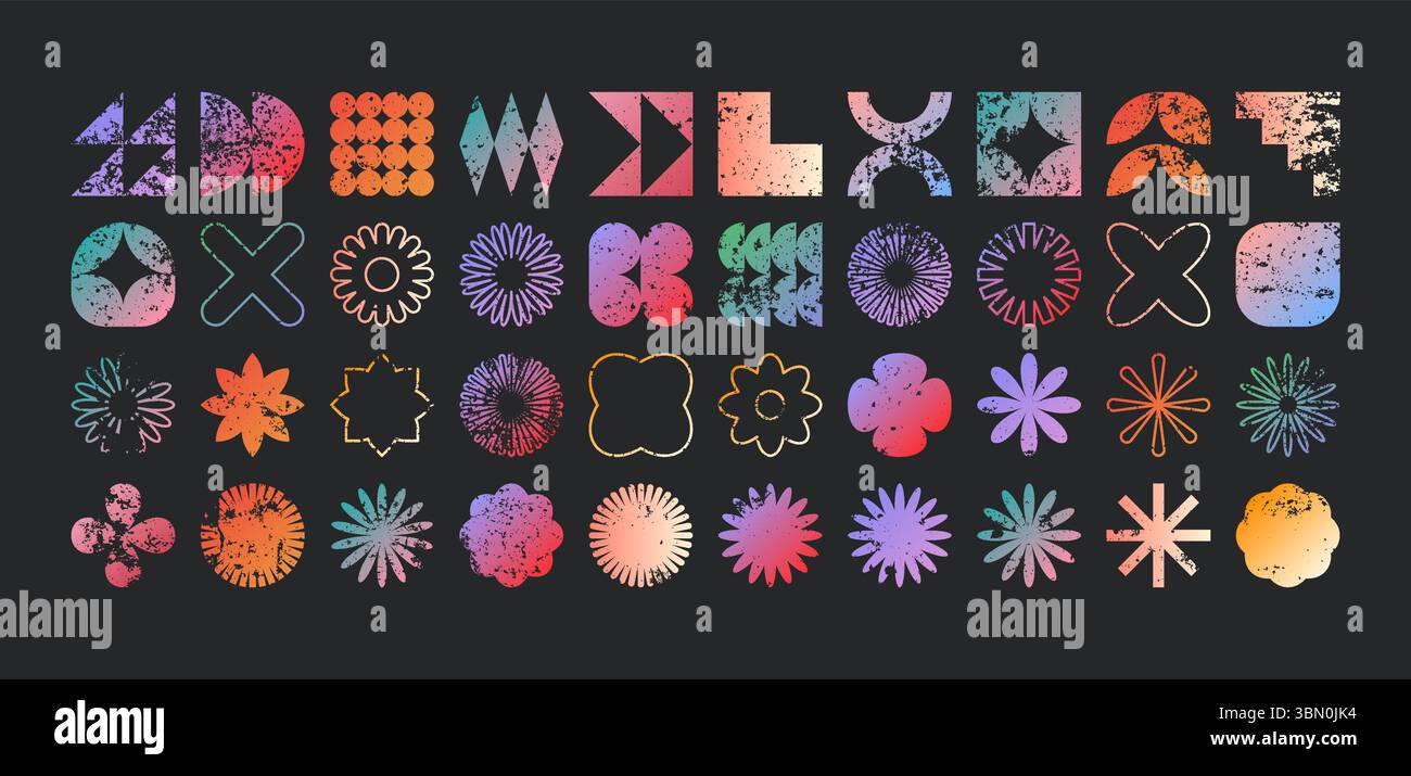 Brutalist geometric shapes, modern grunge symbols. Simple primitive ...