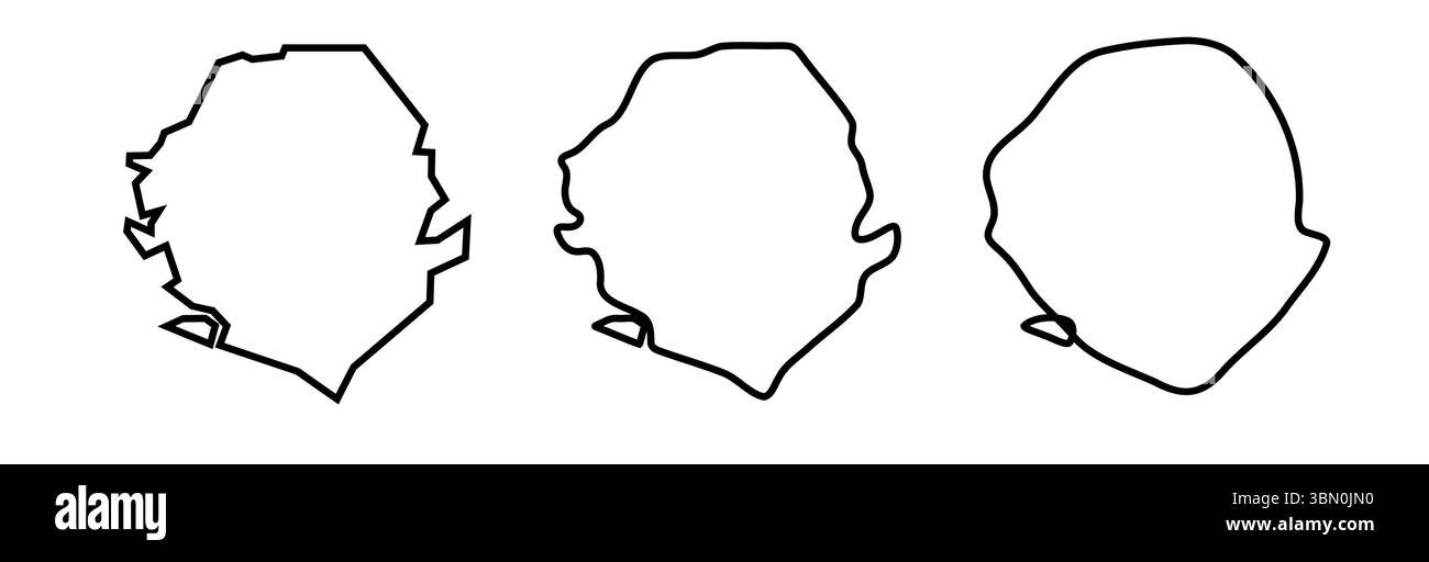 Sierra Leone country black outline silhouettes in three different ...