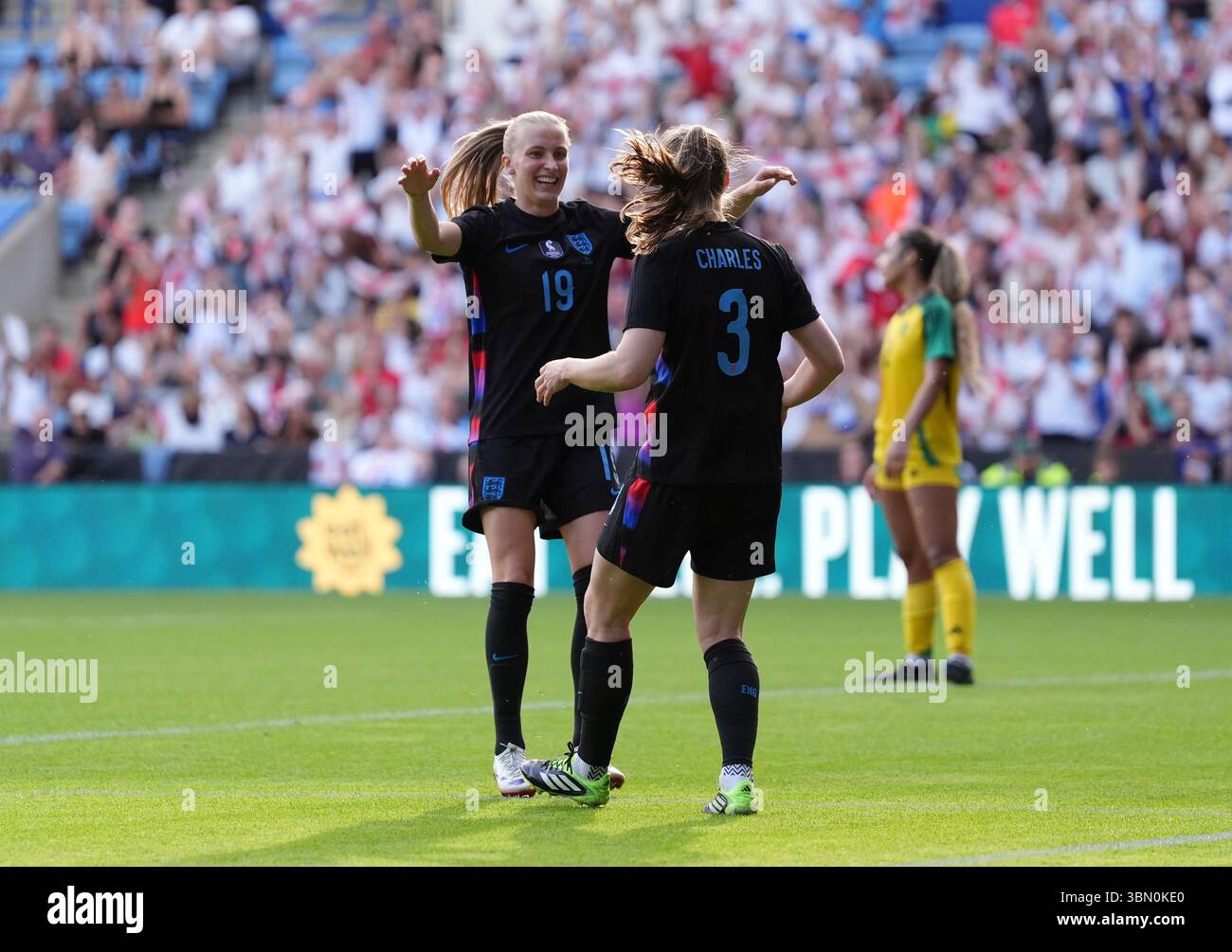 England's Aggie Beever-Jones celebrates scoring their side's sixth goal ...
