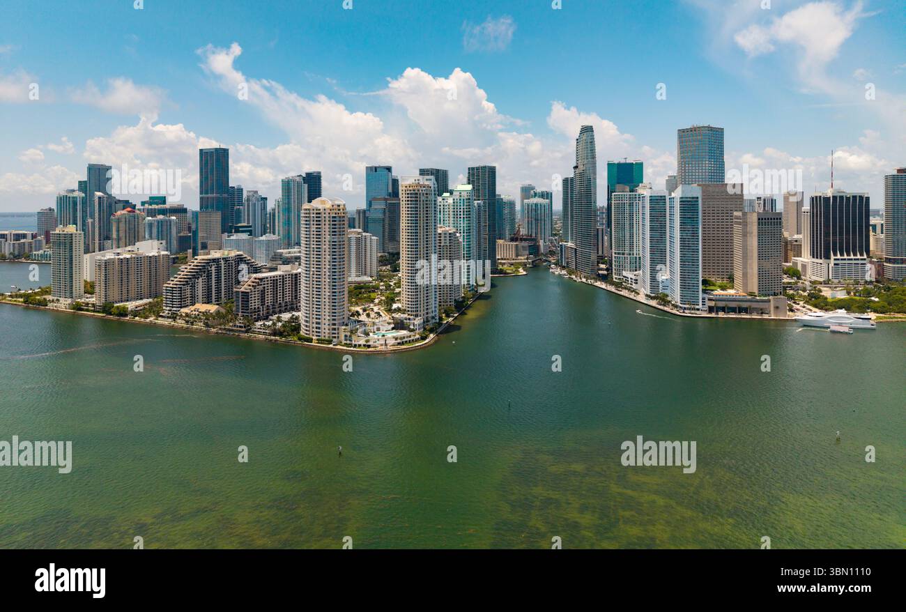 Aerial view of Brickell skyline in downtown Miami. Modern skyscrapers ...