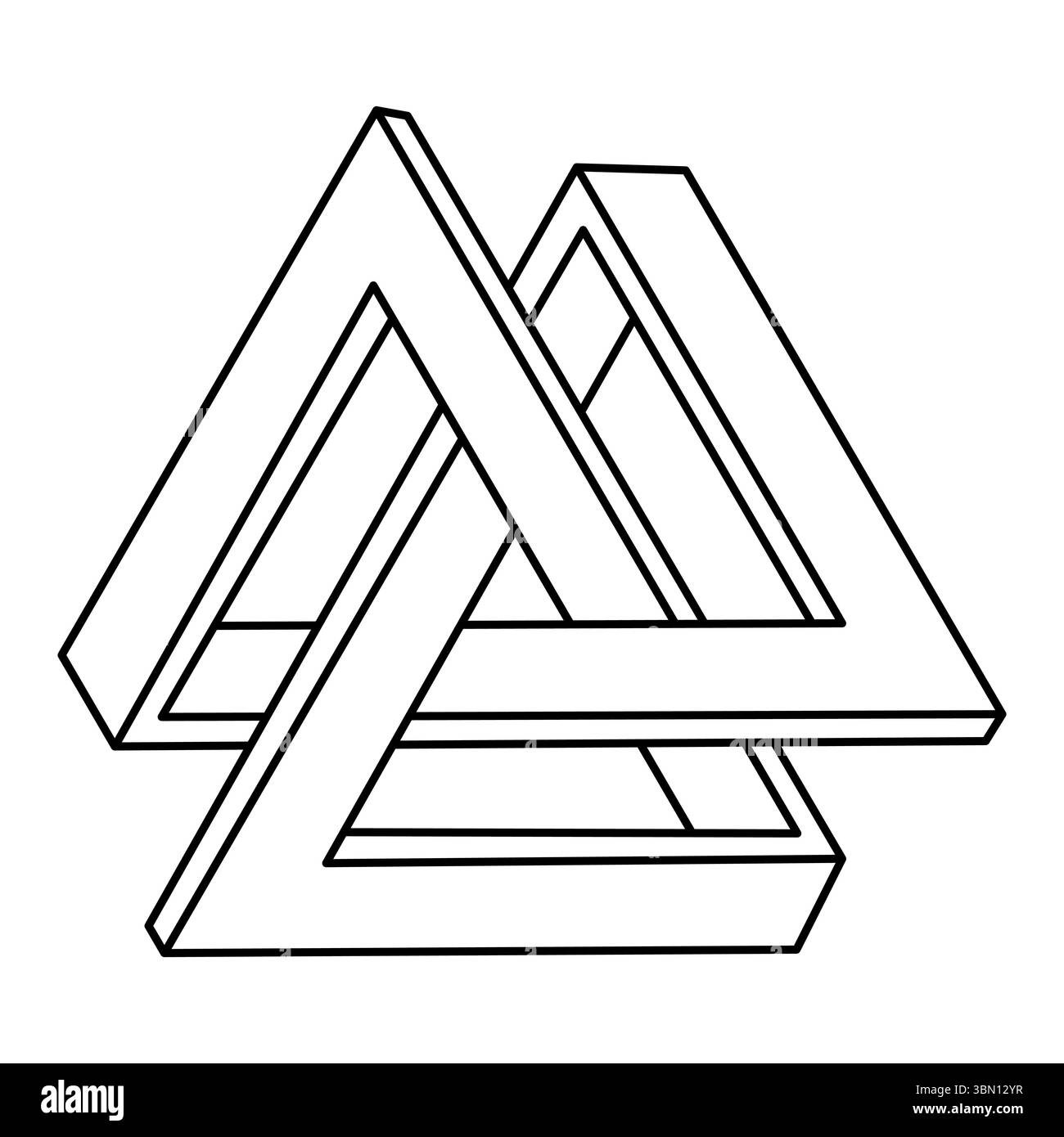 Impossible triangles. Optical illusion figure. Endless triangular shapes. Abstract infinite geometric object. Impossible eternal figure isolated on a Stock Vector