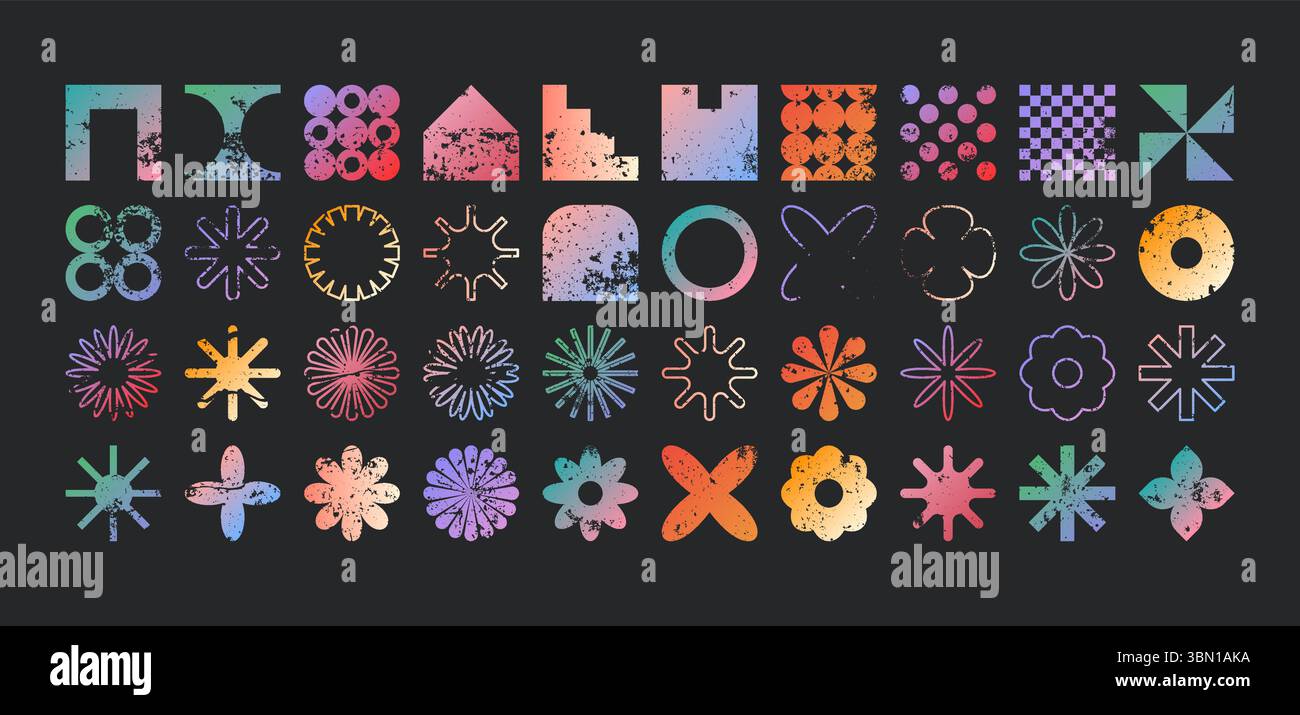 Brutalist geometric shapes, modern grunge symbols. Simple primitive ...