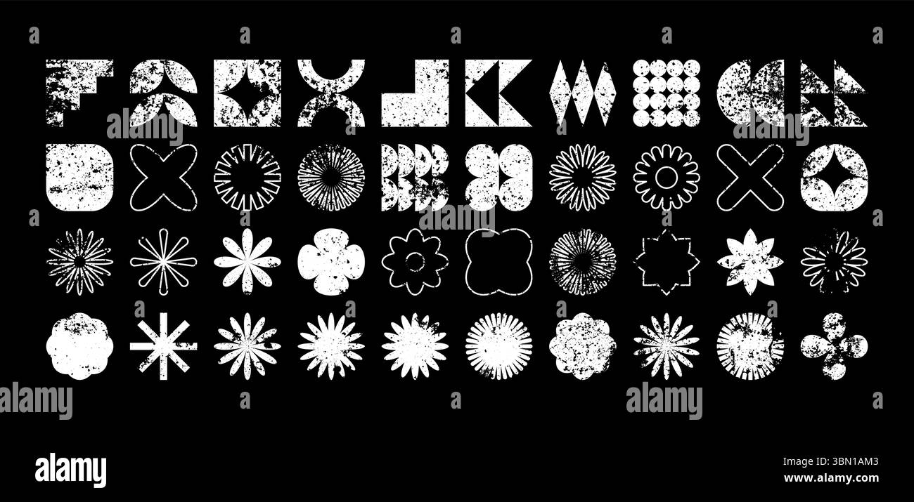 Brutalist geometric shapes, modern grunge symbols. Simple primitive ...