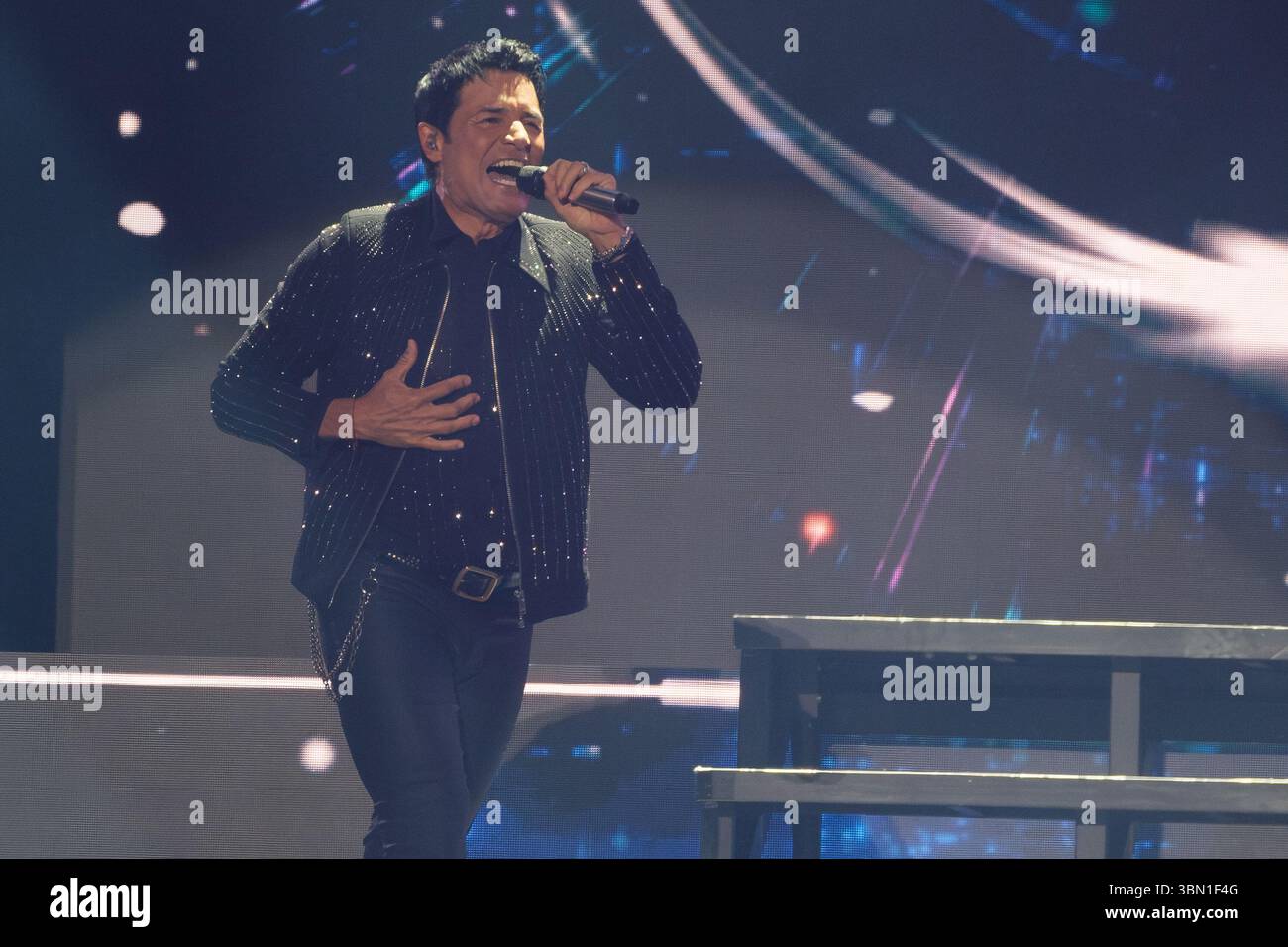 The singer Chayanne performs during his concert at the Movistar Arena ...