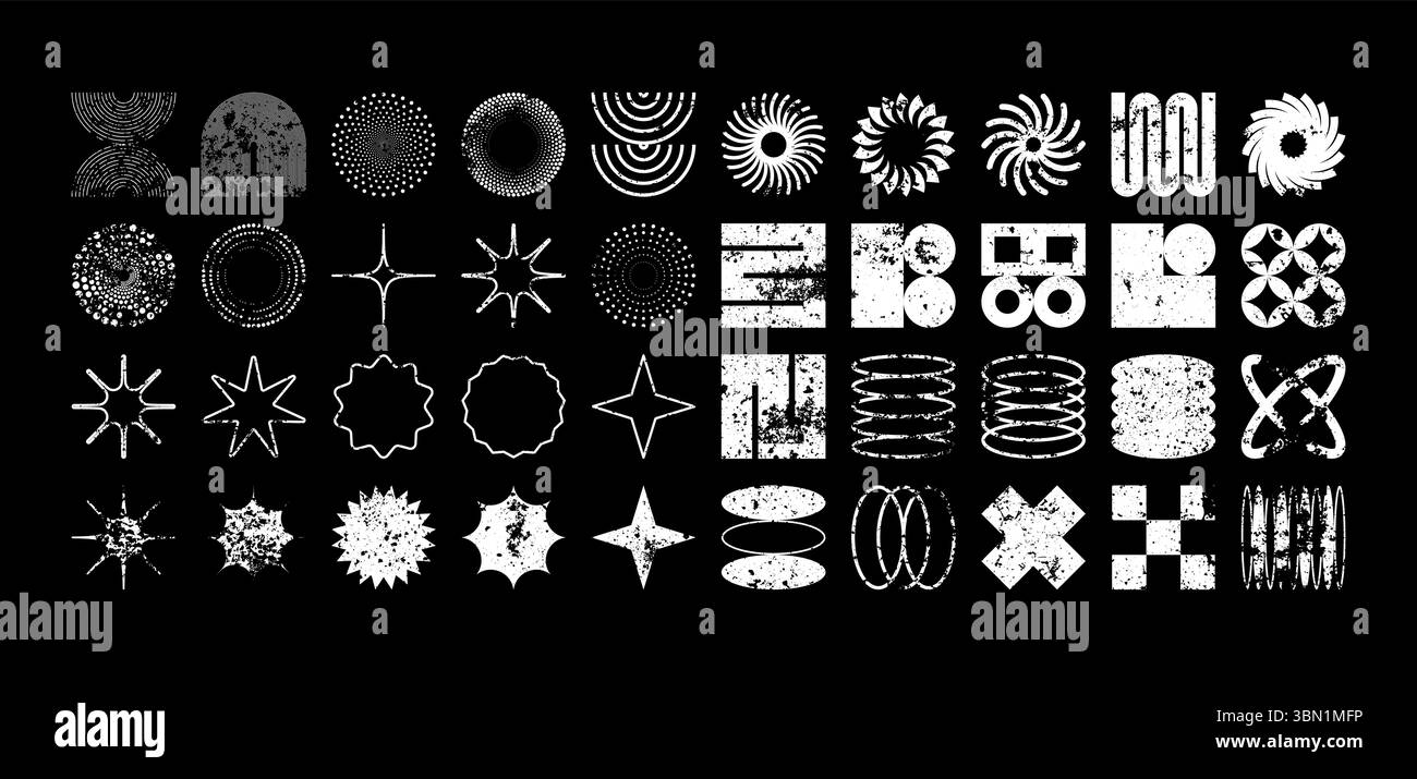 Brutalist geometric shapes, modern grunge symbols. Simple primitive ...