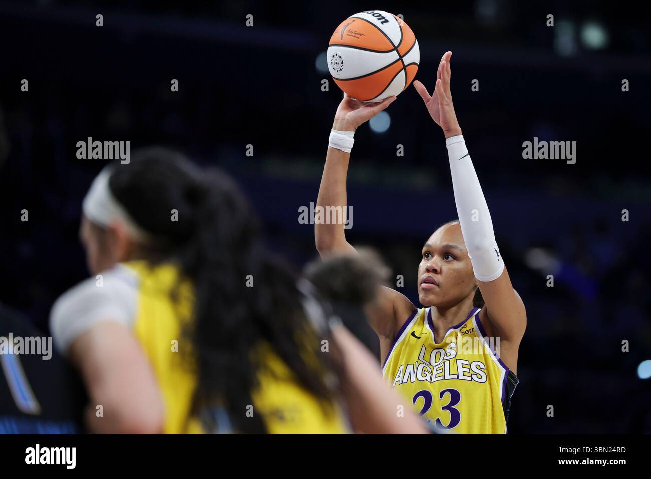 Los Angeles Sparks forward Azura Stevens (23) shoots a free throw ...