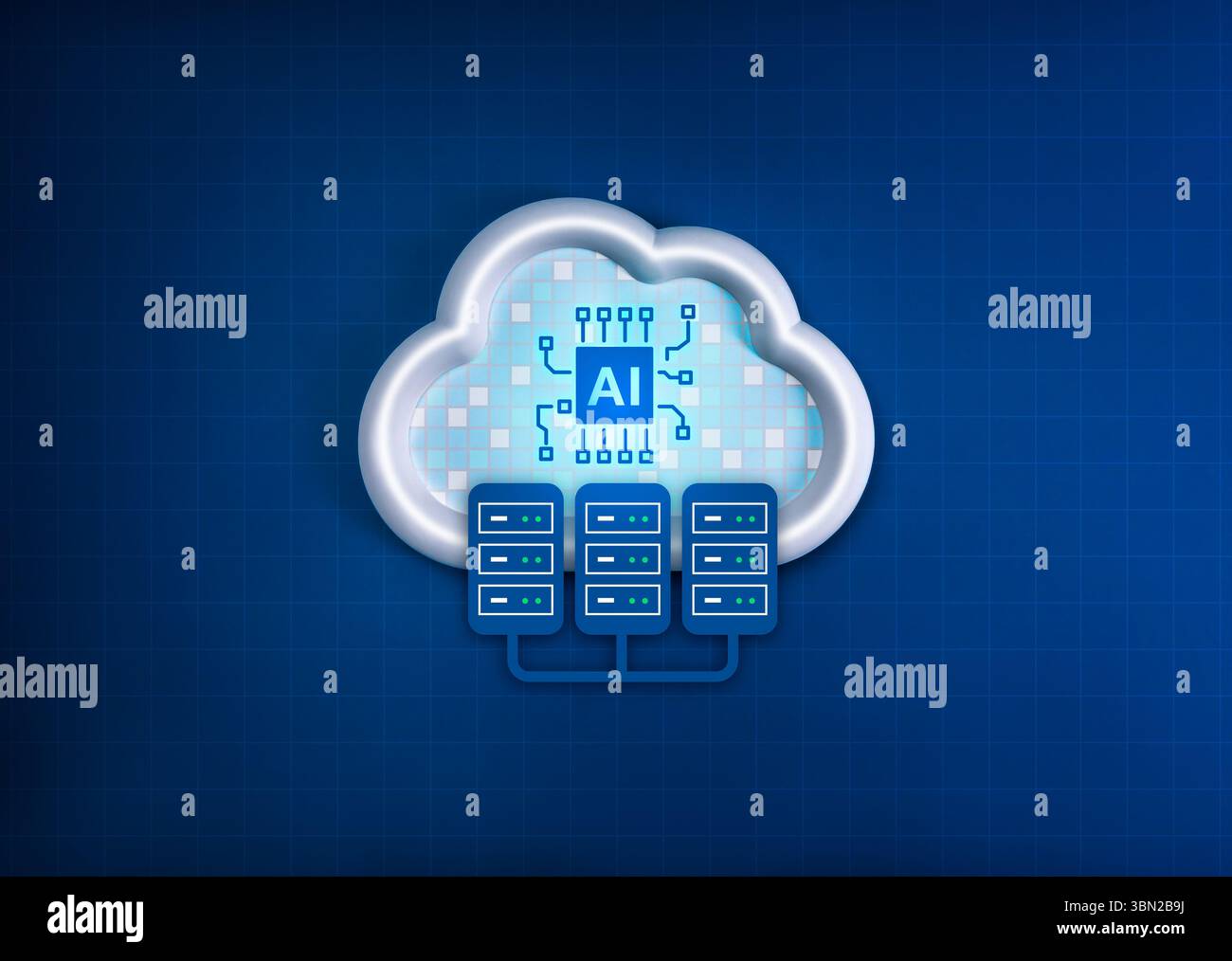 AI Data center, increased digital infrastructure, cloud computing, and smart applications concept. AI chip and data storage icon on big digital cloud Stock Photo