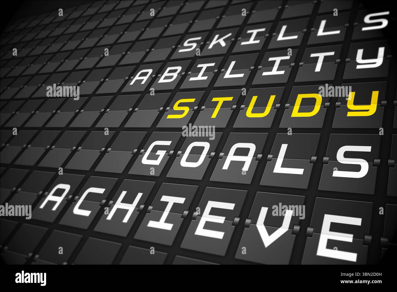 Study buzzwords on black mechanical board Stock Photo