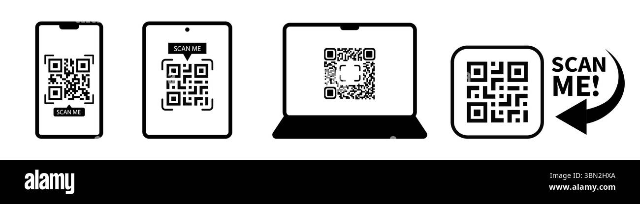 QR code set. Scan Me. Scan qr code icon. Template of frames for QR code with text - scan me. Vector illustration.. Stock Vector