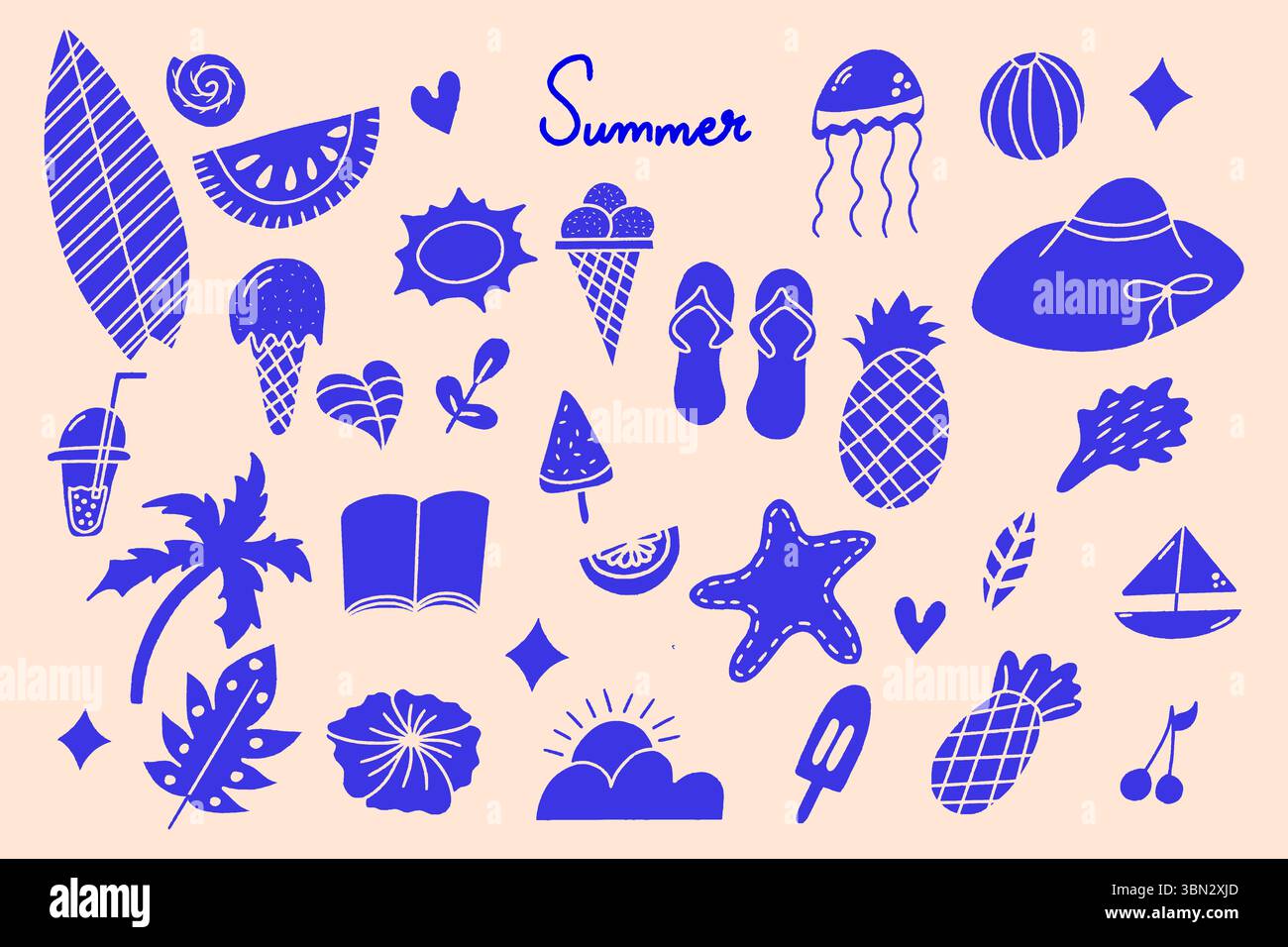 Summer vacation silhouette elements isolated set, Abstract modern vector vacation elements Stock Vector