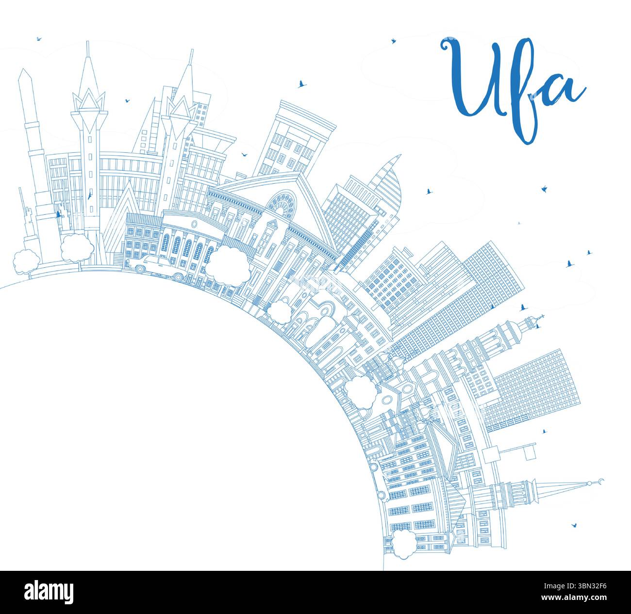 Ufa Ruusia Outline Ufa Russia city skyline with blue buildings and copy space ...