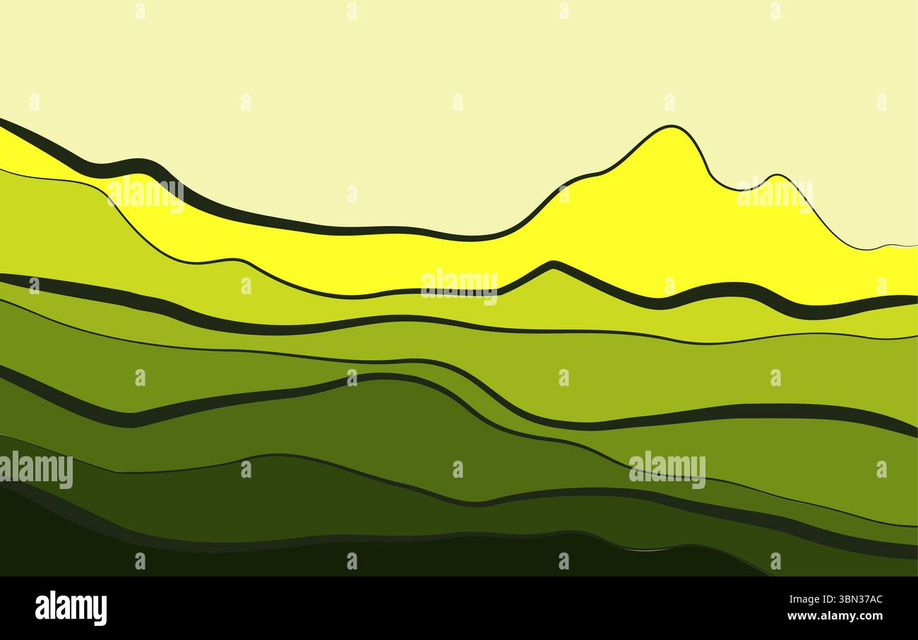 Mountain minimal background vector. Abstract landscape hills with green color design Stock Vector