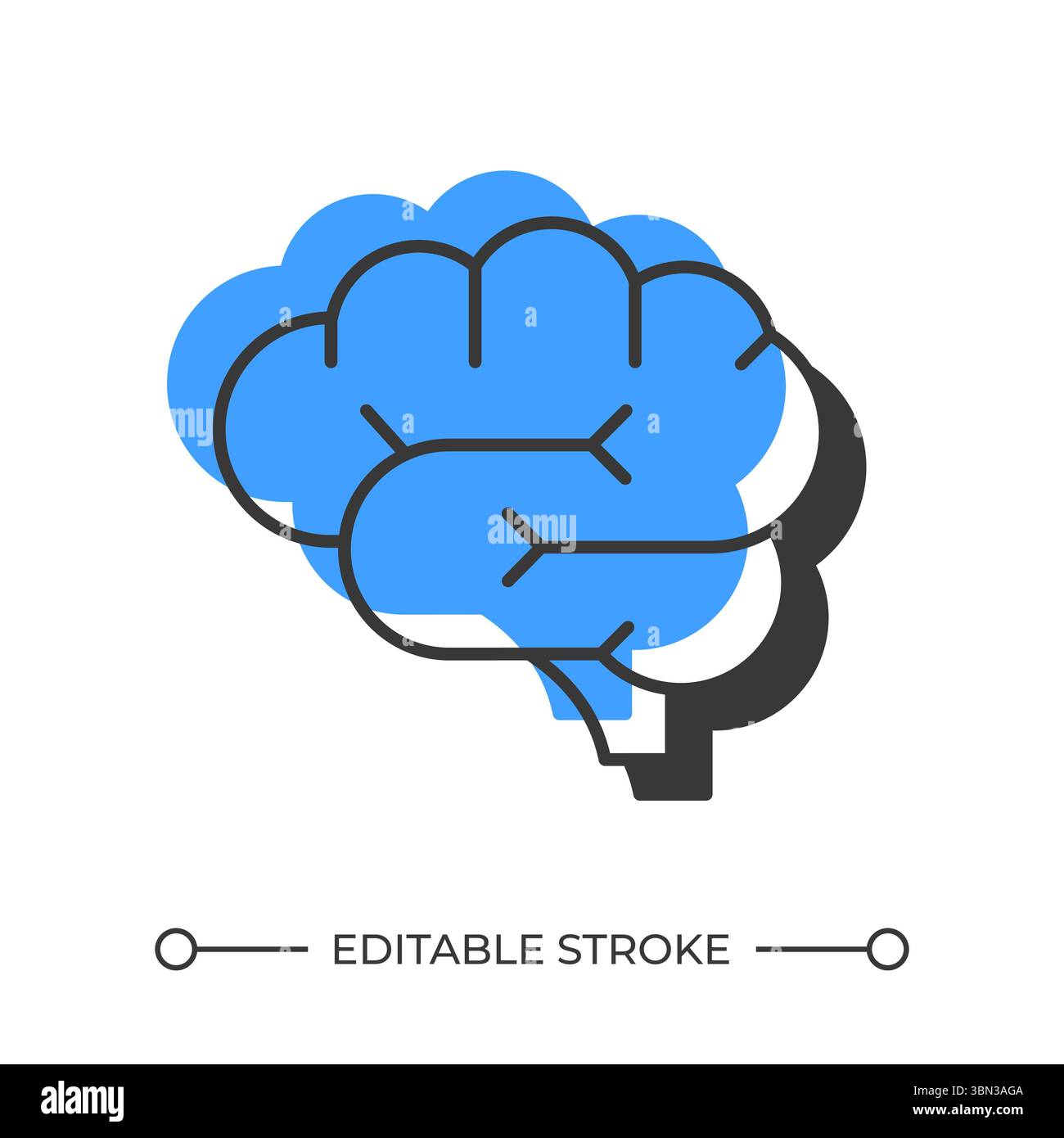 Brain offset shadow line icon Stock Vector