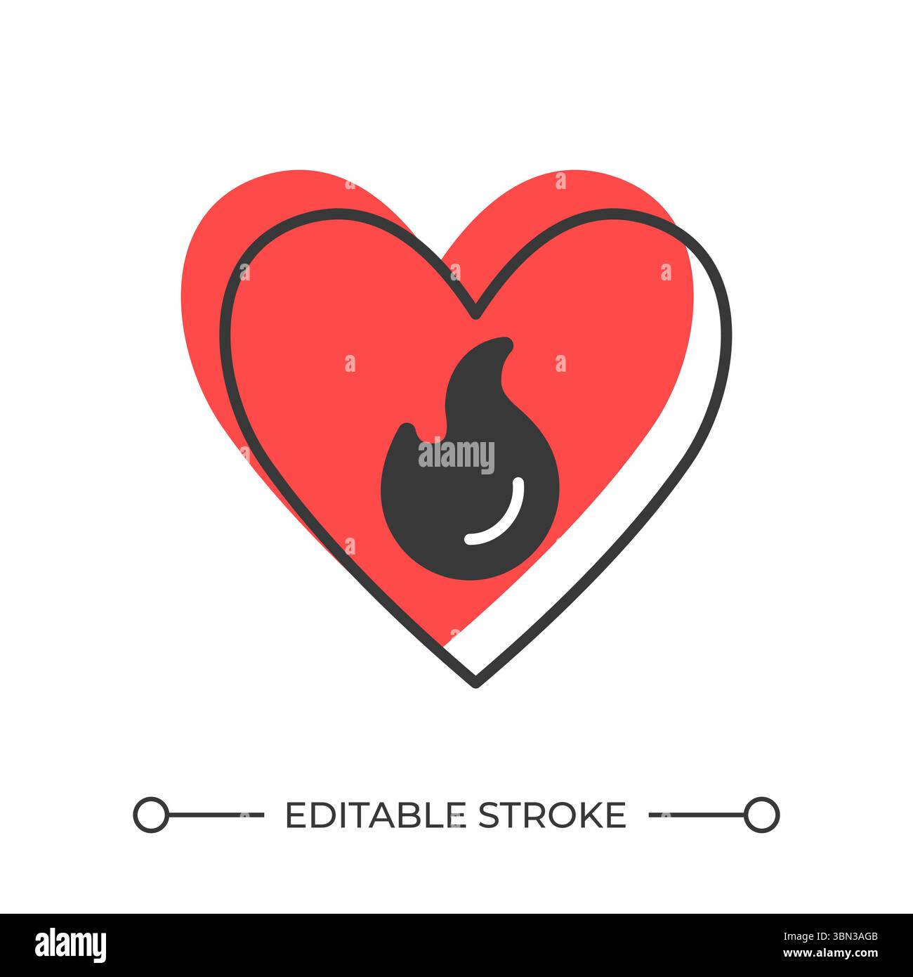 Heart flame offset shadow line icon Stock Vector
