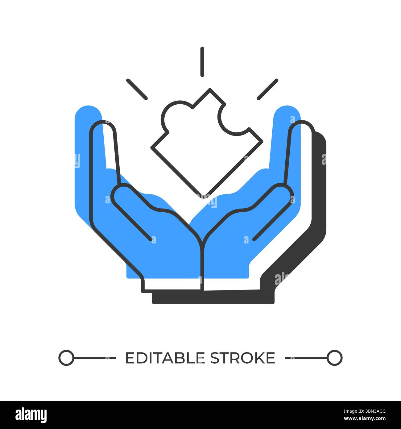 Holding puzzle piece offset shadow line icon Stock Vector