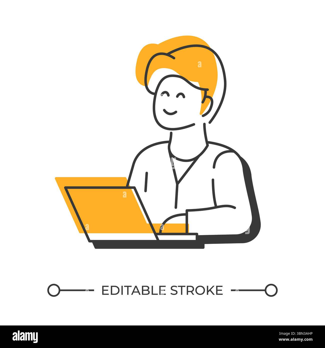 Laptop worker offset shadow line icon Stock Vector