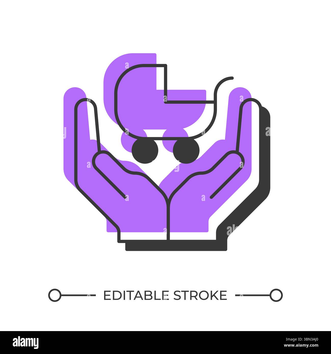 Baby stroller care offset shadow line icon Stock Vector