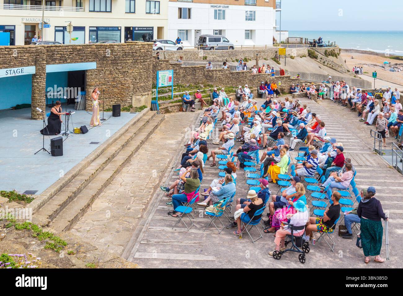 Opera Singers on the Terraces Stage at Rottingdean during Arts Festival Singing to Audience on Sea Front Stock Photo