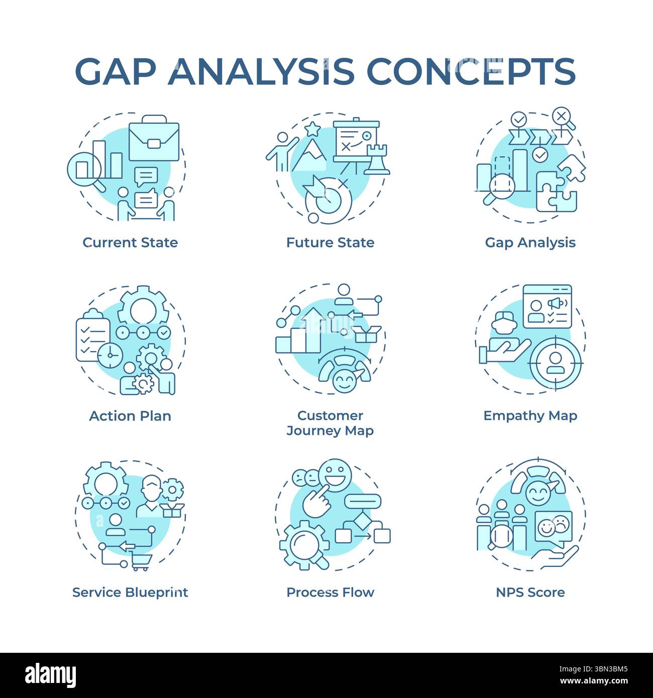 Gap analysis soft blue concept icons Stock Vector