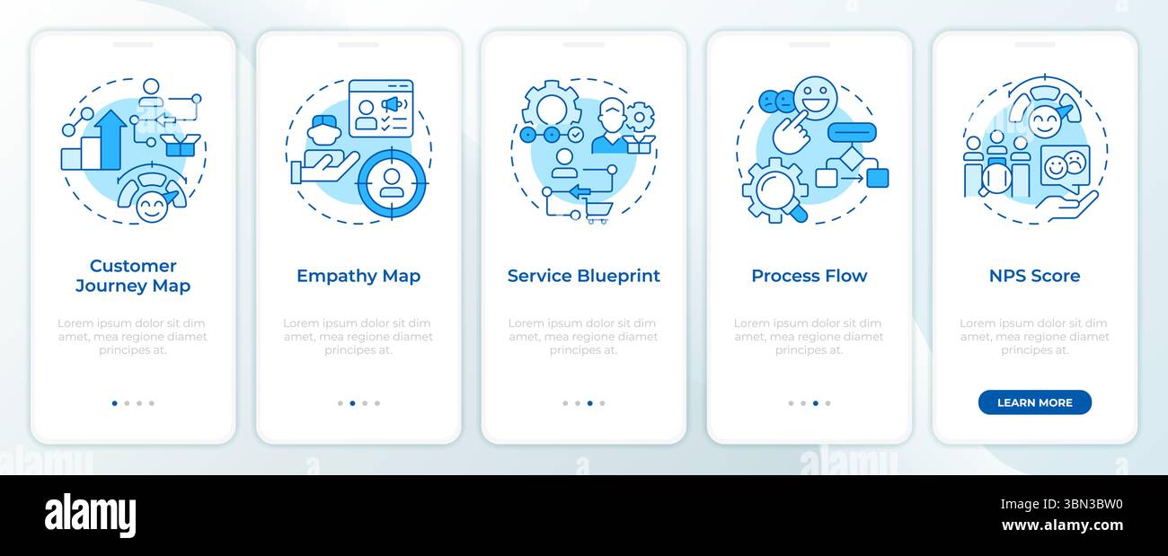 Gap analysis tools blue onboarding mobile app screen Stock Vector