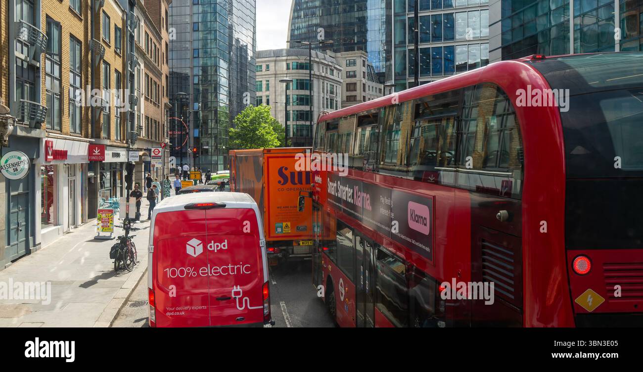 View from double decker bus window of traffic congestion, Wormwood ...