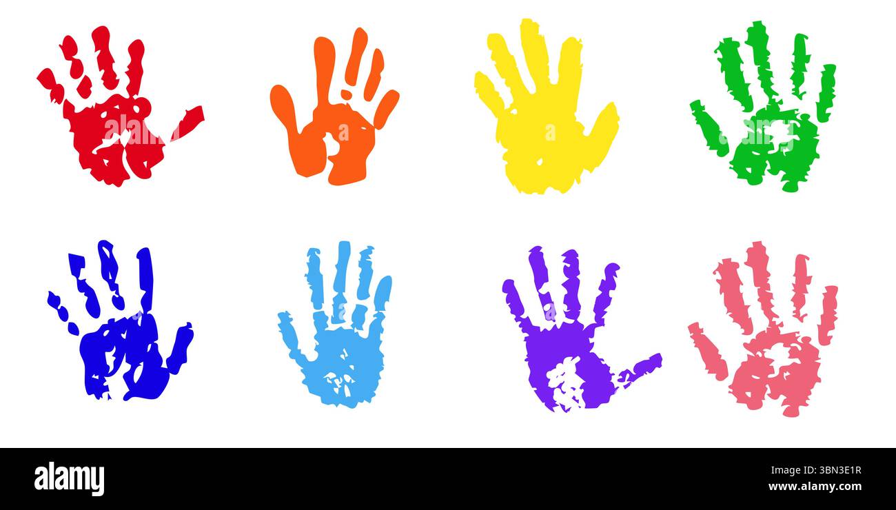 Handprint Set Hand rainbow print, color paint stain, handprint set. Happy childhood ...